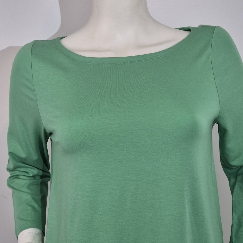 Eileen Fisher Women's Tunic Size XS Boat Neck Slit Side Long Length Top Green 60